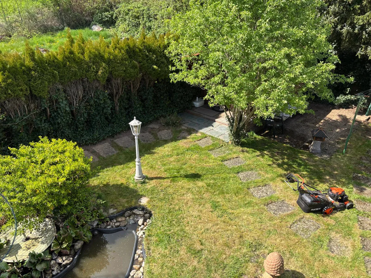 Gepflegter Garten mit frisch gemähtem Rasen